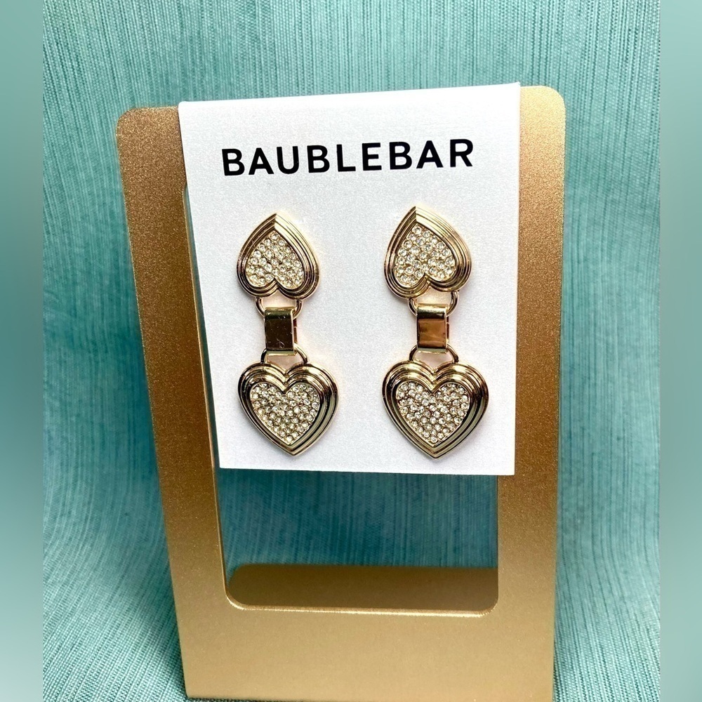BaubleBar double heart gold earrings - 2”